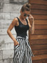 Simple Black White Stripes Bandage Wide-leg Pants