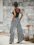 Simple Black White Stripes Bandage Wide-leg Pants