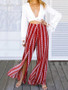 Striped Wide Leg Split Bottom Casual Pants