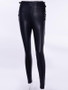 New Black Drawstring PU Leather High Waisted Fashion Long Pants