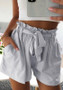 White Sashes Pockets Ruffle Casual Short Pants