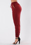 Red Zipper Pockets Drawstring High Waisted Long Pants