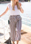Multicolor Striped Sashes Mid-rise Drawstring Waist Casual Nine's Pants