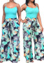 Multicolor Floral Leaves Print Drawstring Elastic Waist High Waisted Casual Long Pants