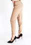 Khaki Plain Pockets Drawstring Elastic Waist Casual Long Pants