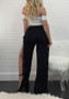 Black Rivet Double Slit Elastic Wide Leg Palazzo Pants