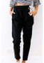 Black Pockets Drawstring Loose Mid-rise Casual Long Pants