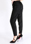 Black Plain Pockets Drawstring Elastic Waist Casual Long Pants