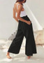 Black Plain Drawstring Ruffle Mid-rise Casual Pants