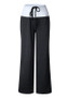 Black Drawstring Waist Oversize High Waisted Casual Straight-Leg Long Pants