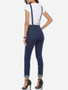 Casual Single Breasted Slit Pocket Plain Slim-leg Overalls