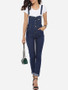 Casual Single Breasted Slit Pocket Plain Slim-leg Overalls