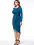 Casual Ruched Asymmetric Hem Solid Round Neck Plus Size Bodycon Dress