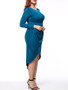 Casual Ruched Asymmetric Hem Solid Round Neck Plus Size Bodycon Dress