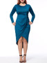 Casual Ruched Asymmetric Hem Solid Round Neck Plus Size Bodycon Dress