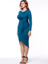 Casual Ruched Asymmetric Hem Solid Round Neck Plus Size Bodycon Dress