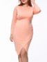 Casual Asymmetric Hem Round Neck Solid Plus Size Bodycon Dress