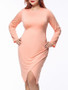 Casual Asymmetric Hem Round Neck Solid Plus Size Bodycon Dress