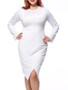 Casual Asymmetric Hem Round Neck Solid Plus Size Bodycon Dress