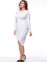 Casual Asymmetric Hem Round Neck Solid Plus Size Bodycon Dress