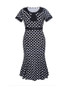 Casual Vintage Tie Collar Mermaid Polka Dot Plus Size Bodycon Dress