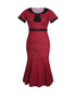 Casual Vintage Tie Collar Mermaid Polka Dot Plus Size Bodycon Dress