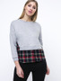 Casual Patchwork Plaid Round Neck Plus Size T-Shirt