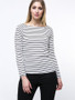 Casual Boat Neck Striped Plus Size T-Shirt With Long Sleefe