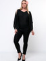 Casual Open Shoulder Solid Plus Size T-Shirt In Black