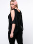 Casual Open Shoulder Solid Plus Size T-Shirt In Black