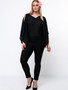 Casual Open Shoulder Solid Plus Size T-Shirt In Black