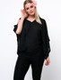 Casual Open Shoulder Solid Plus Size T-Shirt In Black