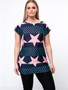 Casual Round Neck Printed Star Plus Size T-Shirt