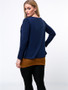 Casual Color Block Decorative Button Round Neck Plus Size T-Shirt