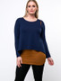 Casual Color Block Decorative Button Round Neck Plus Size T-Shirt