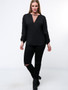 Casual Round Neck Hollow Out Plain Plus Size Blouse With Split Sleeve