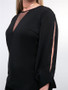 Casual Round Neck Hollow Out Plain Plus Size Blouse With Split Sleeve