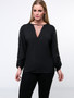 Casual Round Neck Hollow Out Plain Plus Size Blouse With Split Sleeve