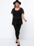 Casual Hollow Out Plain Lace Plus Size Blouse With Camisole