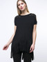 Casual Open Shoulder High-Low Fringe Rivet Plain Plus Size T-Shirt