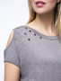 Casual Open Shoulder High-Low Fringe Rivet Plain Plus Size T-Shirt