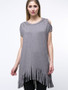 Casual Open Shoulder High-Low Fringe Rivet Plain Plus Size T-Shirt