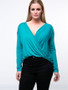 Casual Surplice Ruched Plain Plus Size T-Shirt