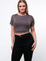 Casual Designed Back Hole Solid Cropped Plus Size T-Shirt