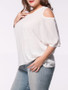 Casual Loose Open Shoulder Solid Plus Size T-Shirt In White