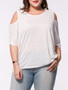 Casual Loose Open Shoulder Solid Plus Size T-Shirt In White