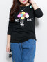 Casual Cartoon Letters Round Neck Plus Size T-Shirt