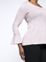 Casual Solid Bell Sleeve Round Neck Plus Size T-Shirt