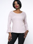 Casual Solid Bell Sleeve Round Neck Plus Size T-Shirt