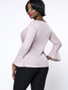 Casual Solid Bell Sleeve Round Neck Plus Size T-Shirt